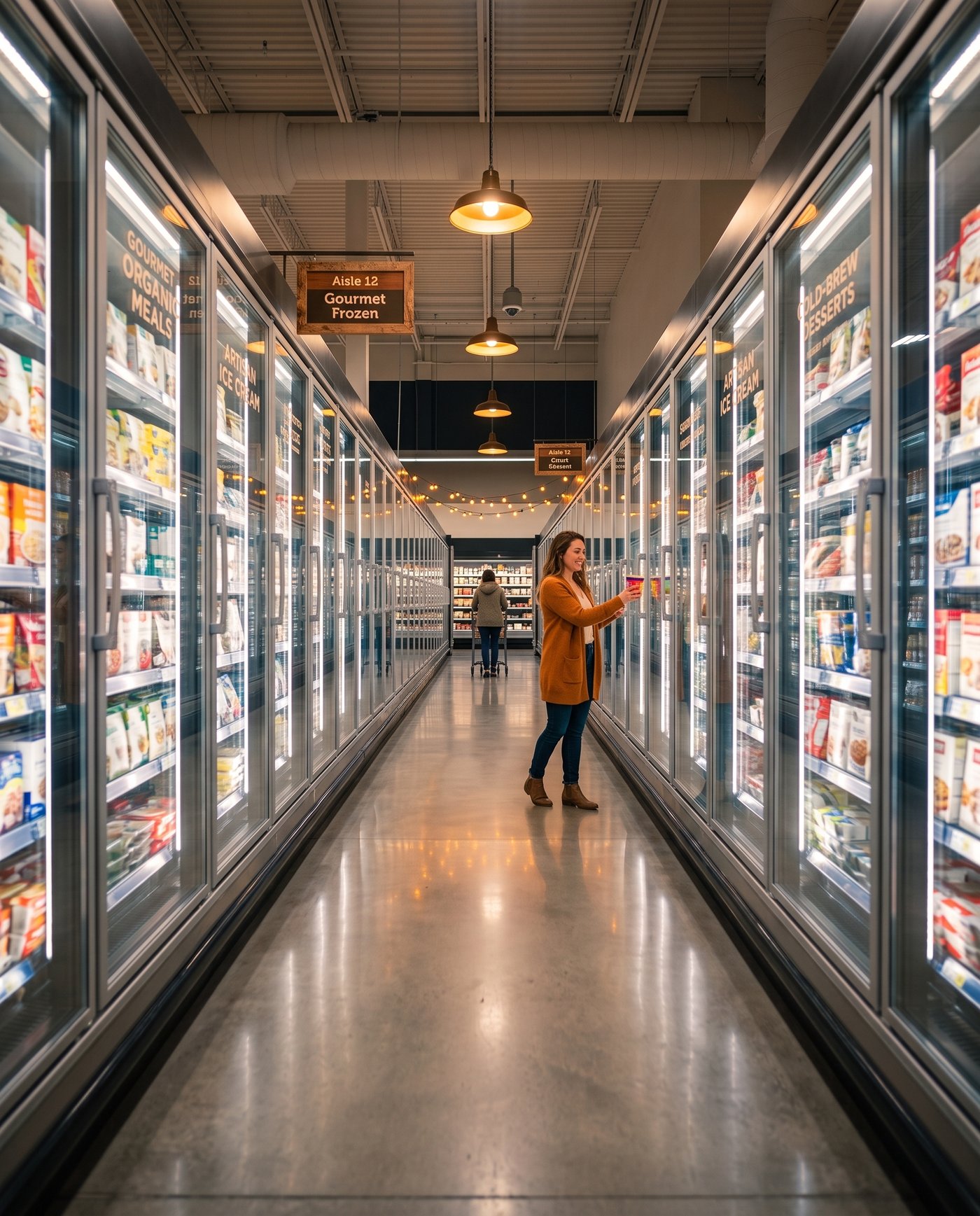 Frozen food aisle in a grocery store